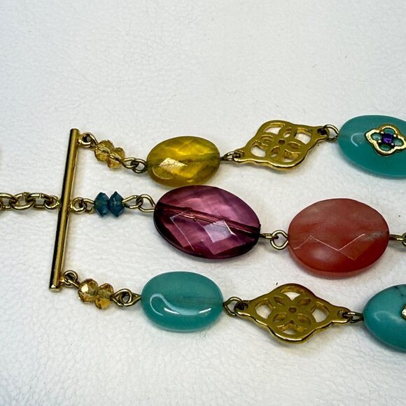 Lauren Ralph Lauren Bracelet Multi Strand Turquoise Blue‎ Beads Gold Tone - Picture 8 of 8